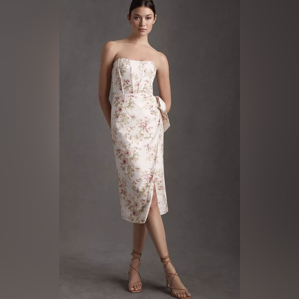 V. Chapman Women's The Liliana Linen Midi Dress-Anthro (Pink Rose, Size 6)